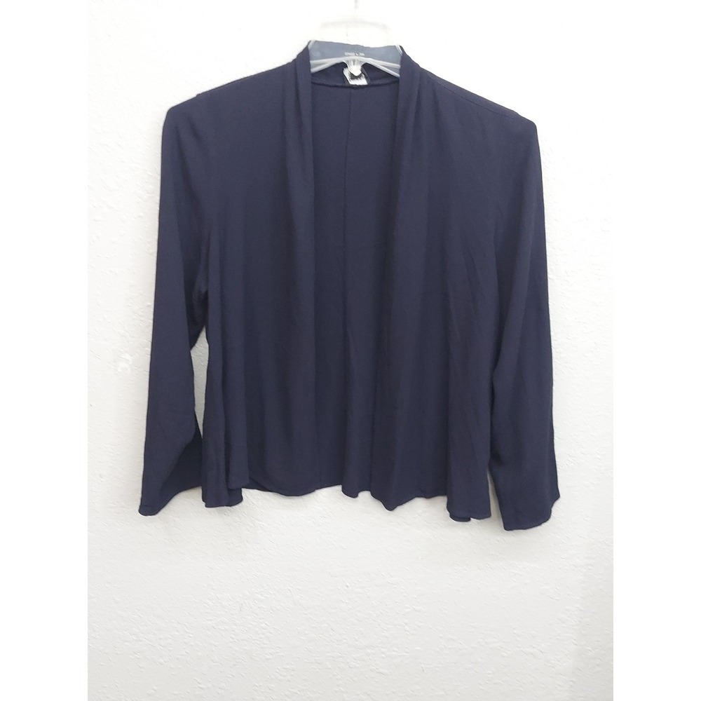 Eileen Fisher Cardigan Sweater Large Womens Blue Open Front Rayon Long‎ Sleeve